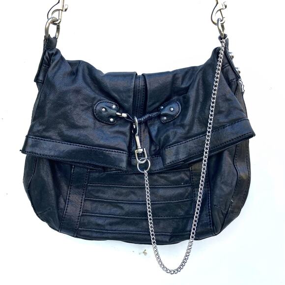 SOLD Reworked Marc New York Moto Leather Shoulder Bag w/ Silver Chain - Picture 2 of 16